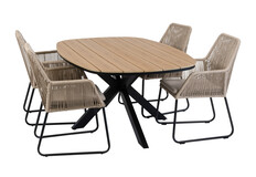 5-teiliges Garten-Set | 4 Mona Gartenstühle | Cadiz Gartentisch 180 x 115 cm