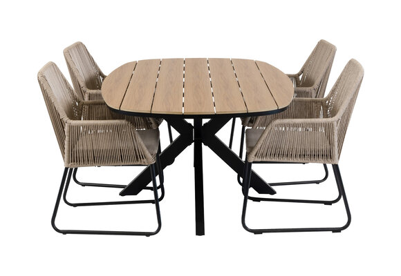5-teiliges Garten-Set | 4 Mona Gartenstühle (Sand) | Cadiz Gartentisch 180 x 115 cm (Schwarz)
