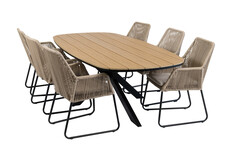 7-teiliges Garten-Set | 6 Mona Gartenstühle | Gartentisch Cadiz 240 x 115 cm