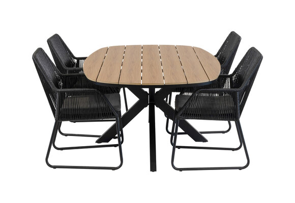 5-teiliges Garten-Set | 4 Mona Gartenstühle | Cadiz Gartentisch 180 x 115 cm | Schwarz
