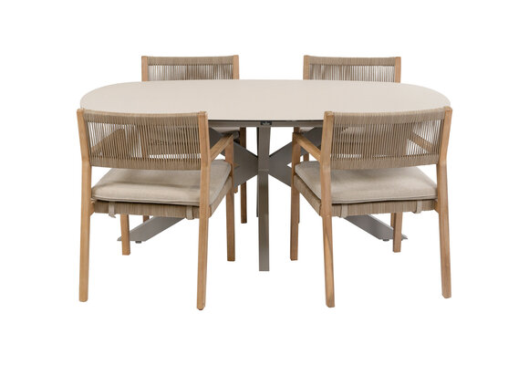 5-teiliges Garten-Set | 4 Felline Gartenstühle | Malaga Gartentisch 180 x 115 cm | Akazienholz &  Camel