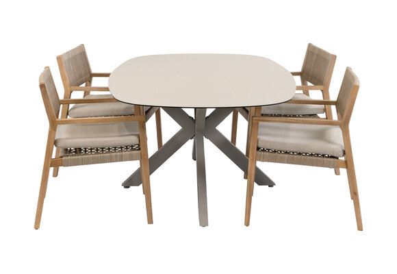 5-teiliges Garten-Set | 4 Felline Gartenstühle | Malaga Gartentisch 180 x 115 cm | Akazienholz &  Camel