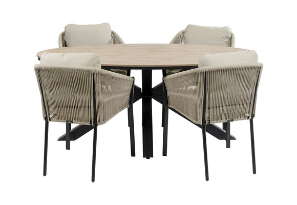 5-teiliges Garten-Set | 4 Elvira Gartenstühle | Limasol Gartentisch oval (180 x 115 cm) | Schwarz & Wood