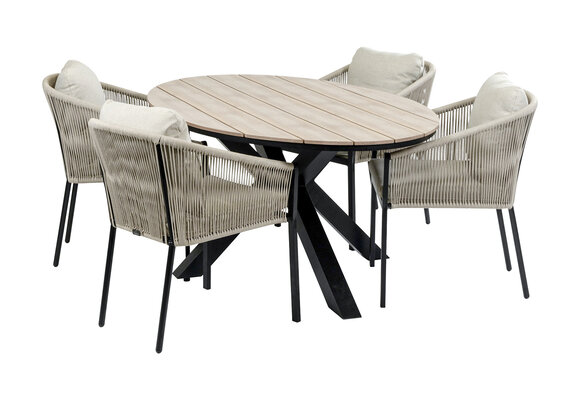 5-teiliges Garten-Set | 4 Elvira Gartenstühle | Limasol Gartentisch oval (180 x 115 cm) | Schwarz & Wood