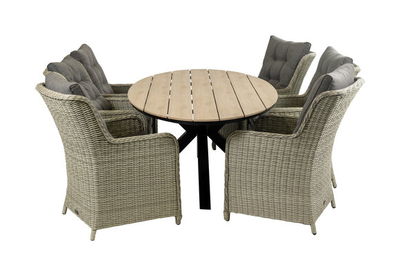 7-teiliges Gartenset | 6 Dublin Gartenstühle | Limasol Gartentisch | 220 cm | Oval