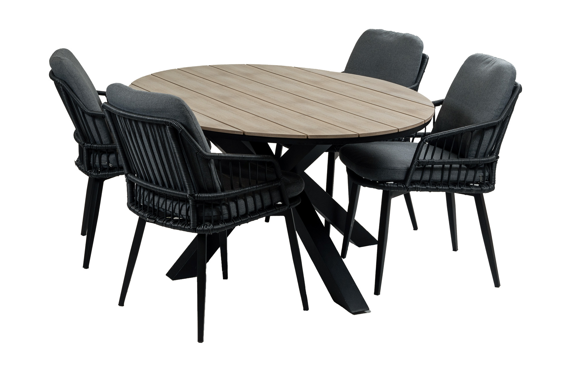 4 Jahreszeiten Gartenmöbel 5-teiliges Garten-Set | 4 Isabel-Gartenstühle (Schwarz) | 180cm ovaler Limasol-Gartentisch (Holz)