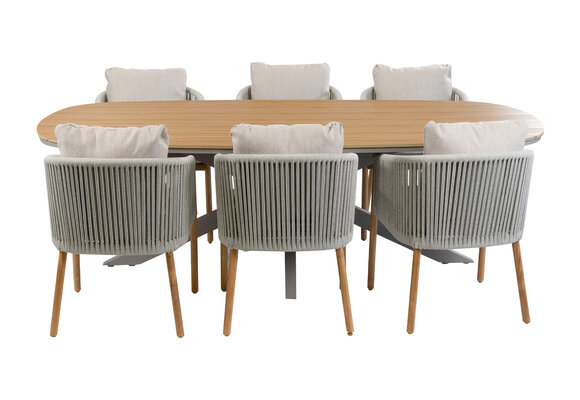 7-teiliges Garten-Set | 6 Es Vedra Gartenstühle | 240 x115cm Cadiz Gartentisch | Teak & Camel