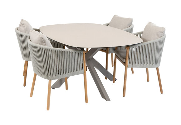 5-teiliges Garten-Set | 4 Es Vedra Gartenstühle (Teakholz) | Malaga Gartentisch 180 x 115 cm (Camel)