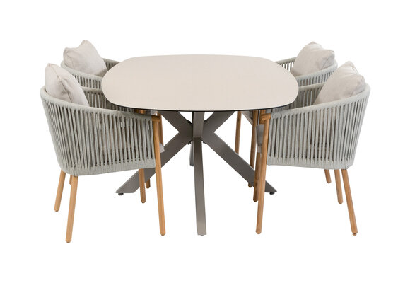 5-teiliges Garten-Set | 4 Es Vedra Gartenstühle (Teakholz) | Malaga Gartentisch 180 x 115 cm (Camel)