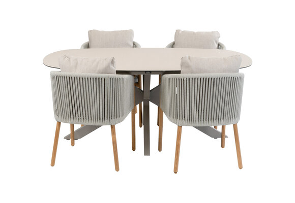 5-teiliges Garten-Set | 4 Es Vedra Gartenstühle (Teakholz) | Malaga Gartentisch 180 x 115 cm (Camel)