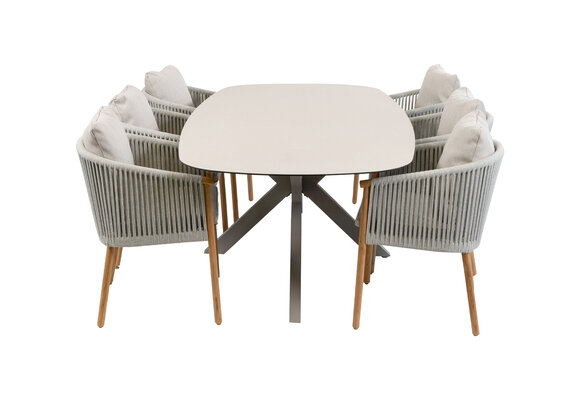 7-teiliges Garten-Set | 6 Es Vedra Gartenstühle | Gartentisch Malaga 240 x 115 cm | Teakholz & Camel