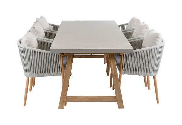 7-teiliges Garten-Set | 6 Es Vedra Gartenstühle | Rock Gartentisch 235 x 95 cm | Teakholz & Beton