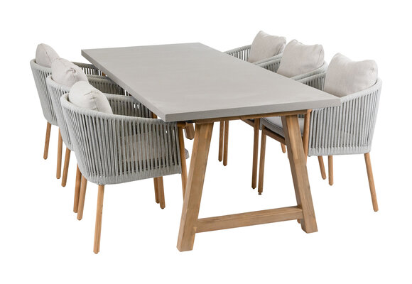 7-teiliges Garten-Set | 6 Es Vedra Gartenstühle | Rock Gartentisch 235 x 95 cm | Teakholz & Beton