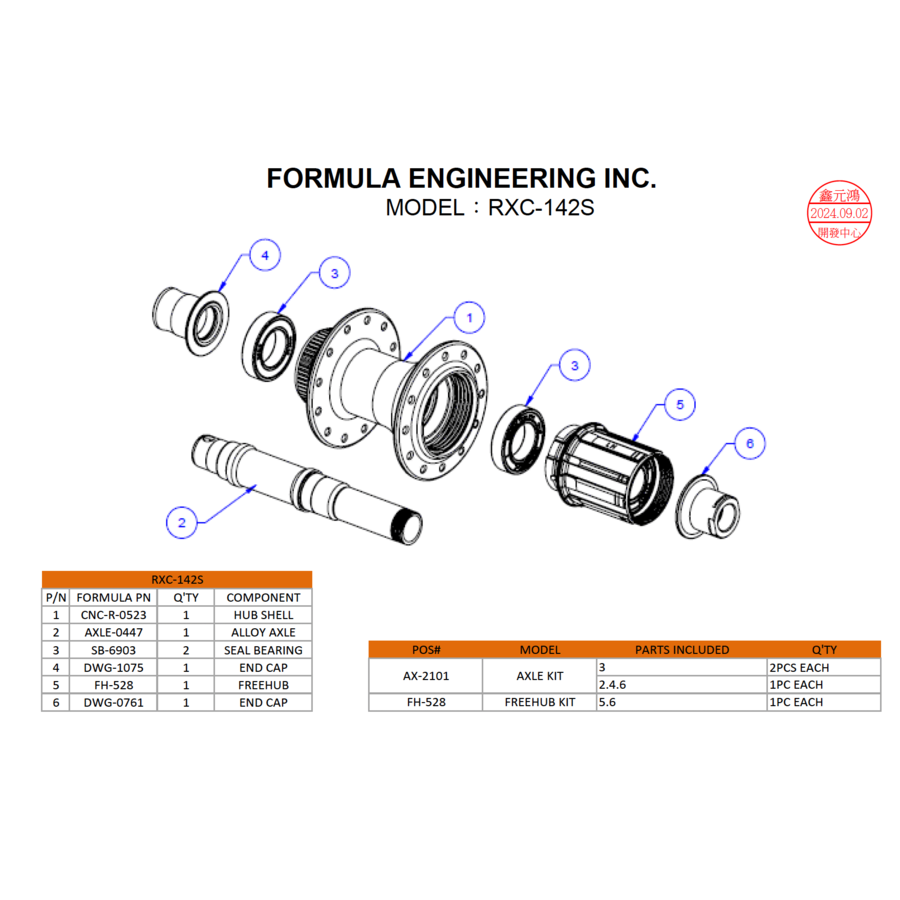 Formula as en lagers 0447 voor RXC-142S / TC-72S naaf-2