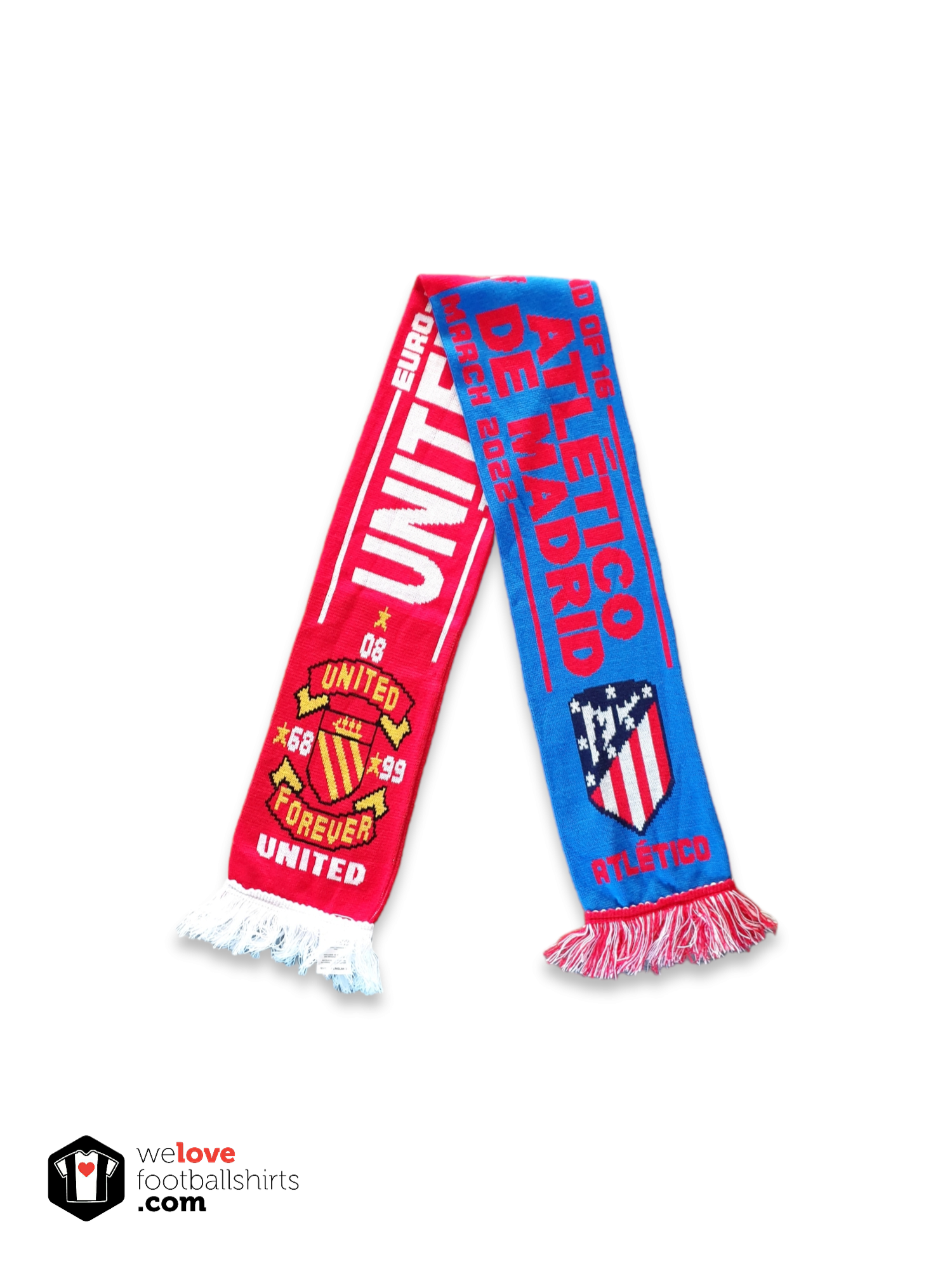 thumbnail image 2 of Atletico Madrid Soccer Fan Scarf - Premium Acrylic Knit In Team Colors Red White Blue 2 of 12