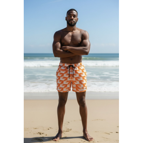 Heijzoo Sportswear Heijzoo Retro-Badeshorts für den Sommer – Orange im 80er-Jahre-Stil | Retro-Badehosen für Herren