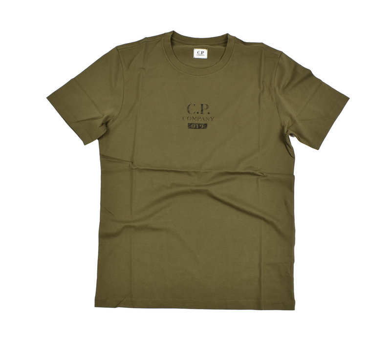 C.P. Company jersey 30/1 button print crew t-shirt Green