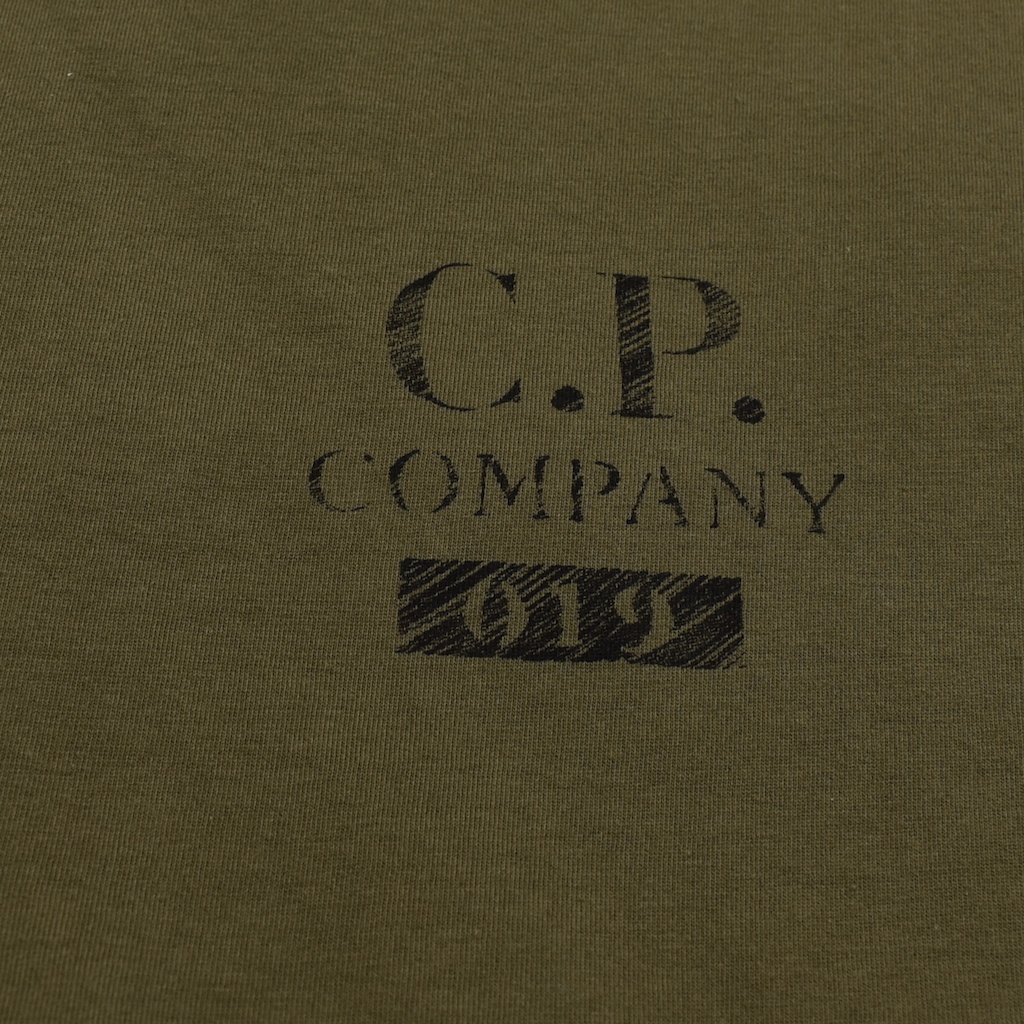 C P Company Jersey 30 1 Button Print Crew T Shirt Green Archivio85