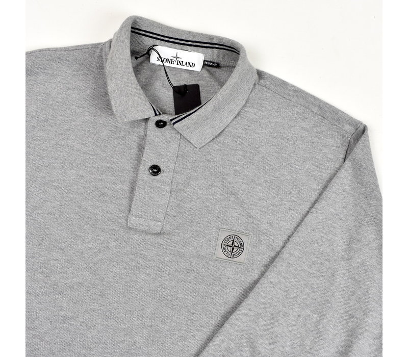 Stone Island grey cotton pique long sleeve patch program polo shirt L