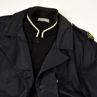 Stone Island navy raso gommato shoulder badge trench coat XXL