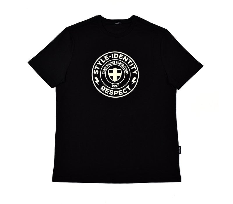 Three Stroke Productions style identity respect t-shirt Black