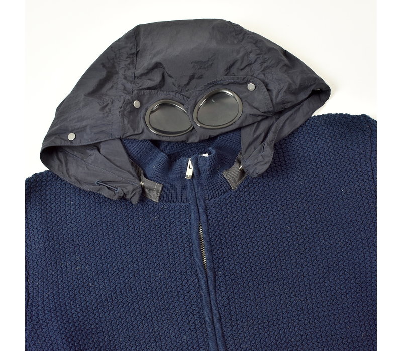 C.P. Company navy knit cotton goggle full zip cardigan 52