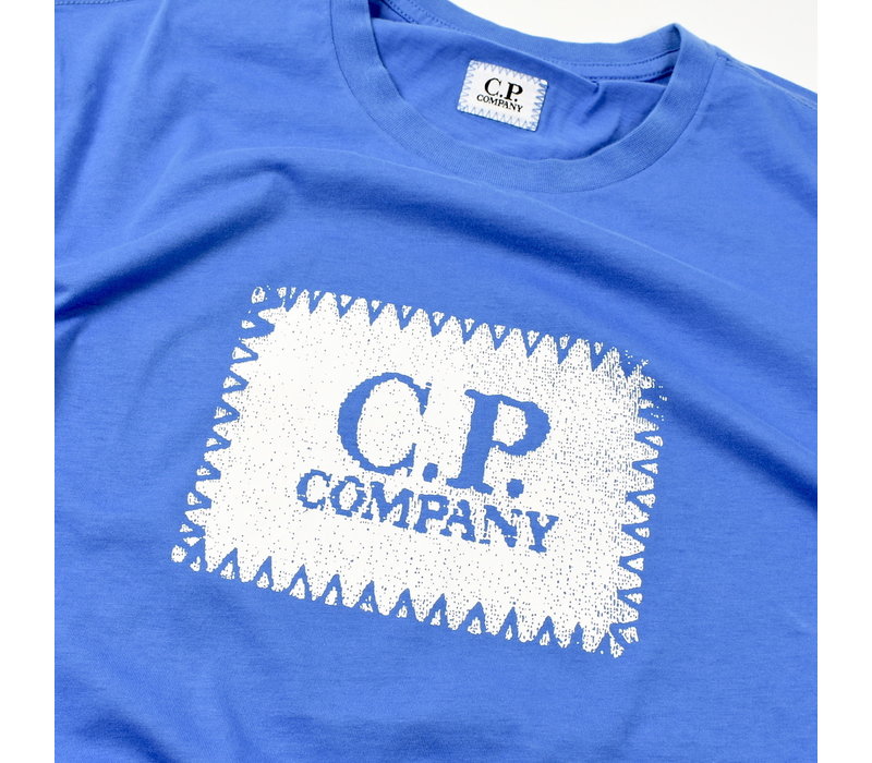 C.P. Company jersey 30/1 label print crew t-shirt Riviera Blue