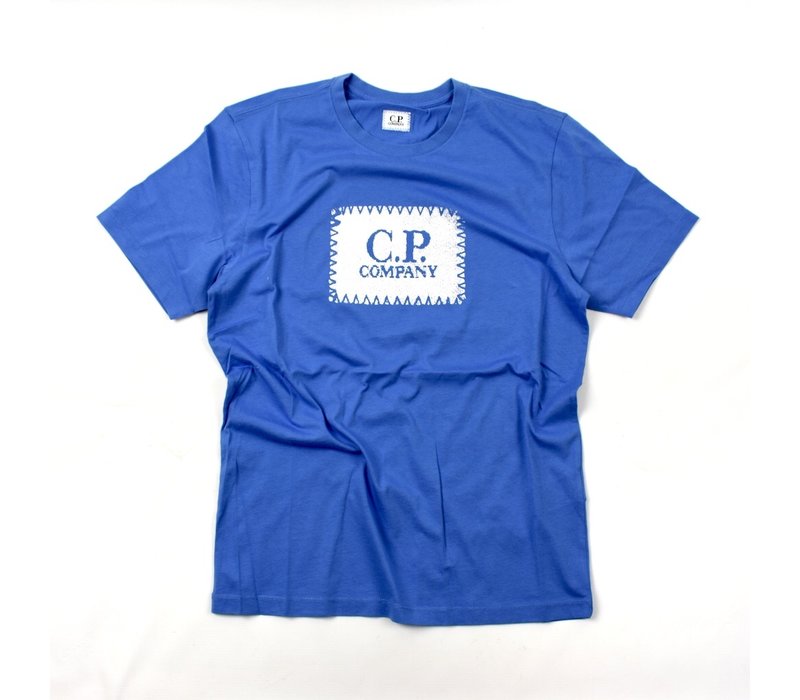 C.P. Company jersey 30/1 label print crew t-shirt Riviera Blue