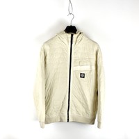 Stone Island ivory quilted hexagonal motif hooded sweatjacket L