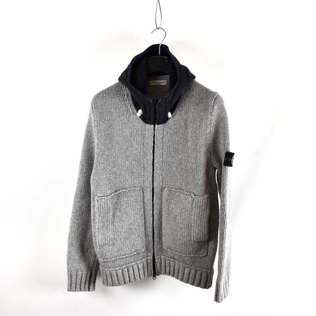Stone Island grey heavy wool hooded knit XL