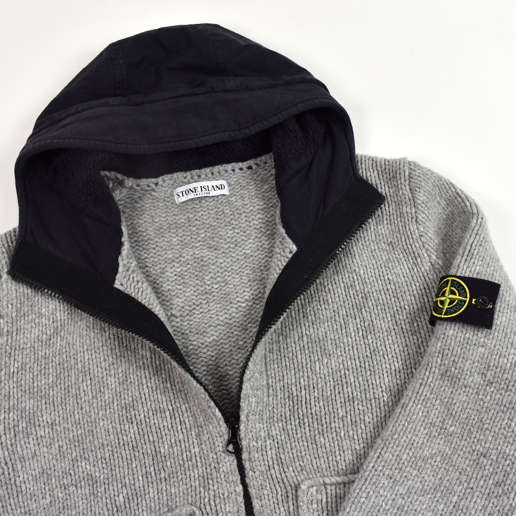 Stone Island grey heavy wool hooded knit XL - Archivio85 Stone Island grey heavy wool hooded knit XL - Archivio85