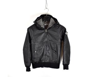 Stone Island junior black leather hooded bomber jacket age 12 ...