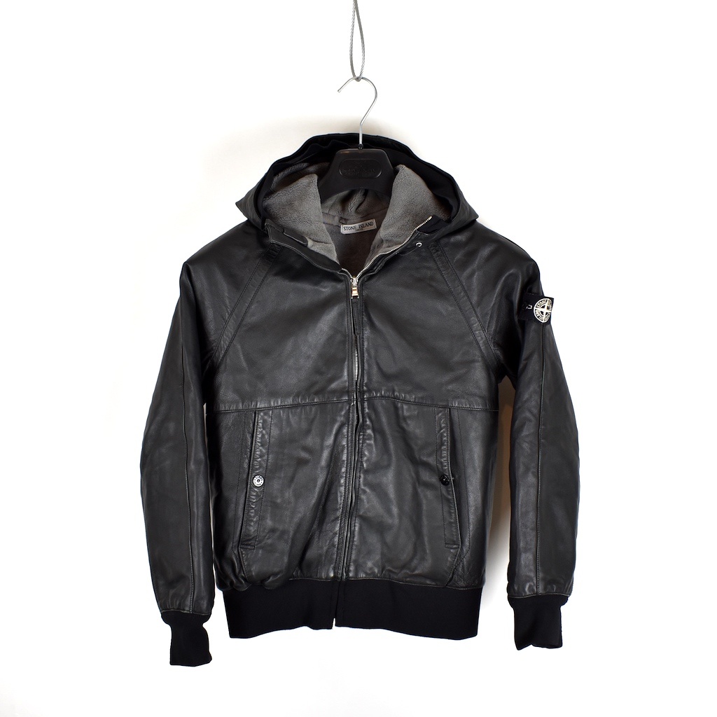 Auto Onvoorziene omstandigheden Van God Stone Island junior black leather hooded bomber jacket age 12 - Archivio85