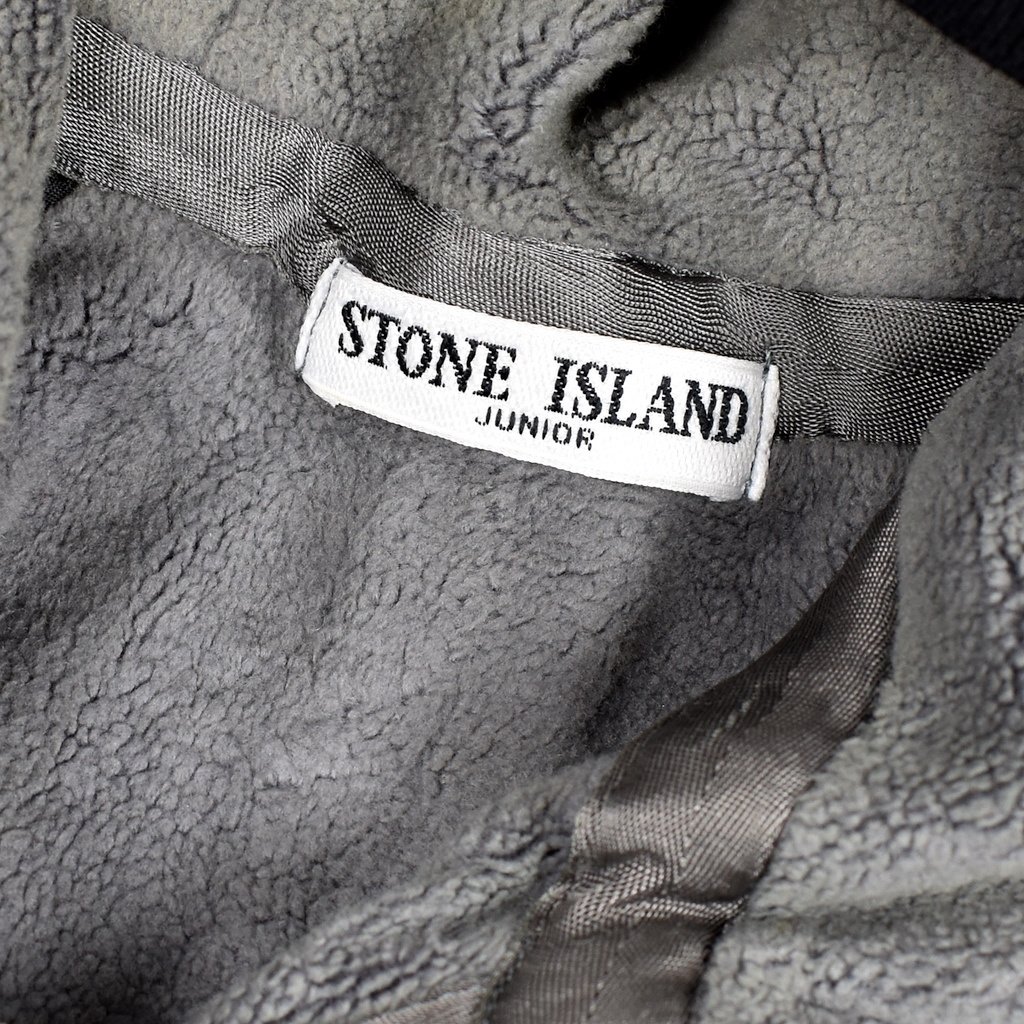 Stone Island junior black leather hooded bomber jacket age 12 - Archivio85