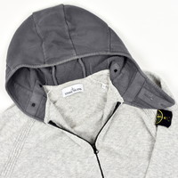 Stone Island melange grey cotton hooded full zip knit L