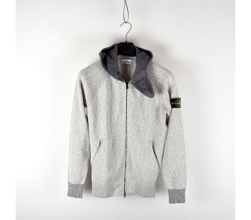 Stone Island melange grey cotton hooded full zip knit L