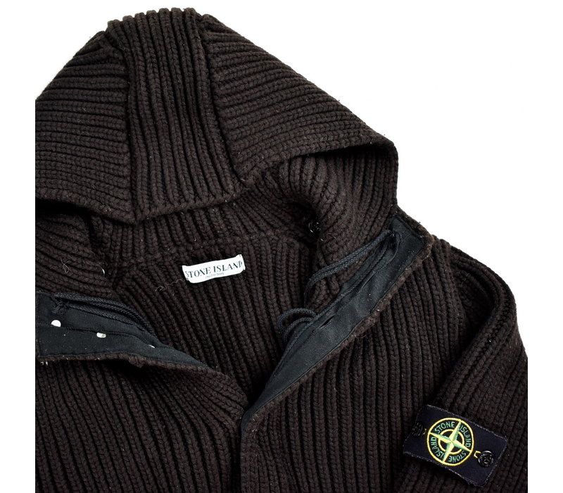 Stone Island black wool ribbed hooded presidents knit L