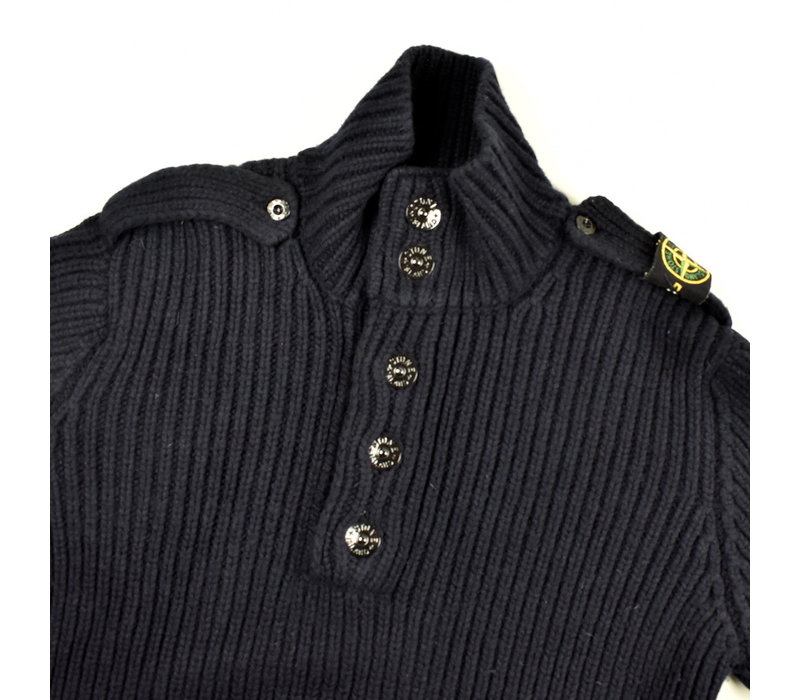 Stone Island navy shoulder badge wool quarter neck knit XXXL