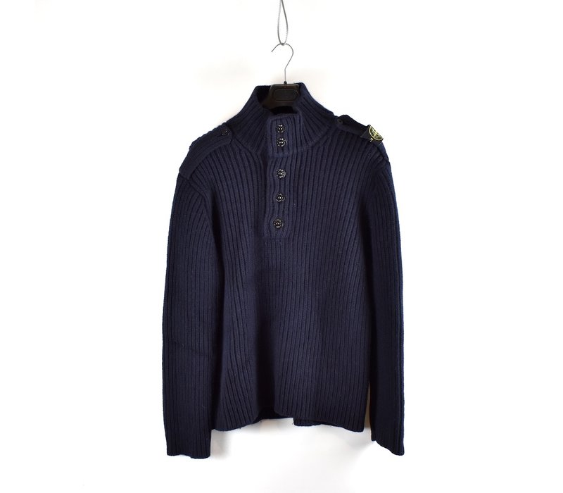 Stone Island navy shoulder badge wool quarter neck knit XXXL