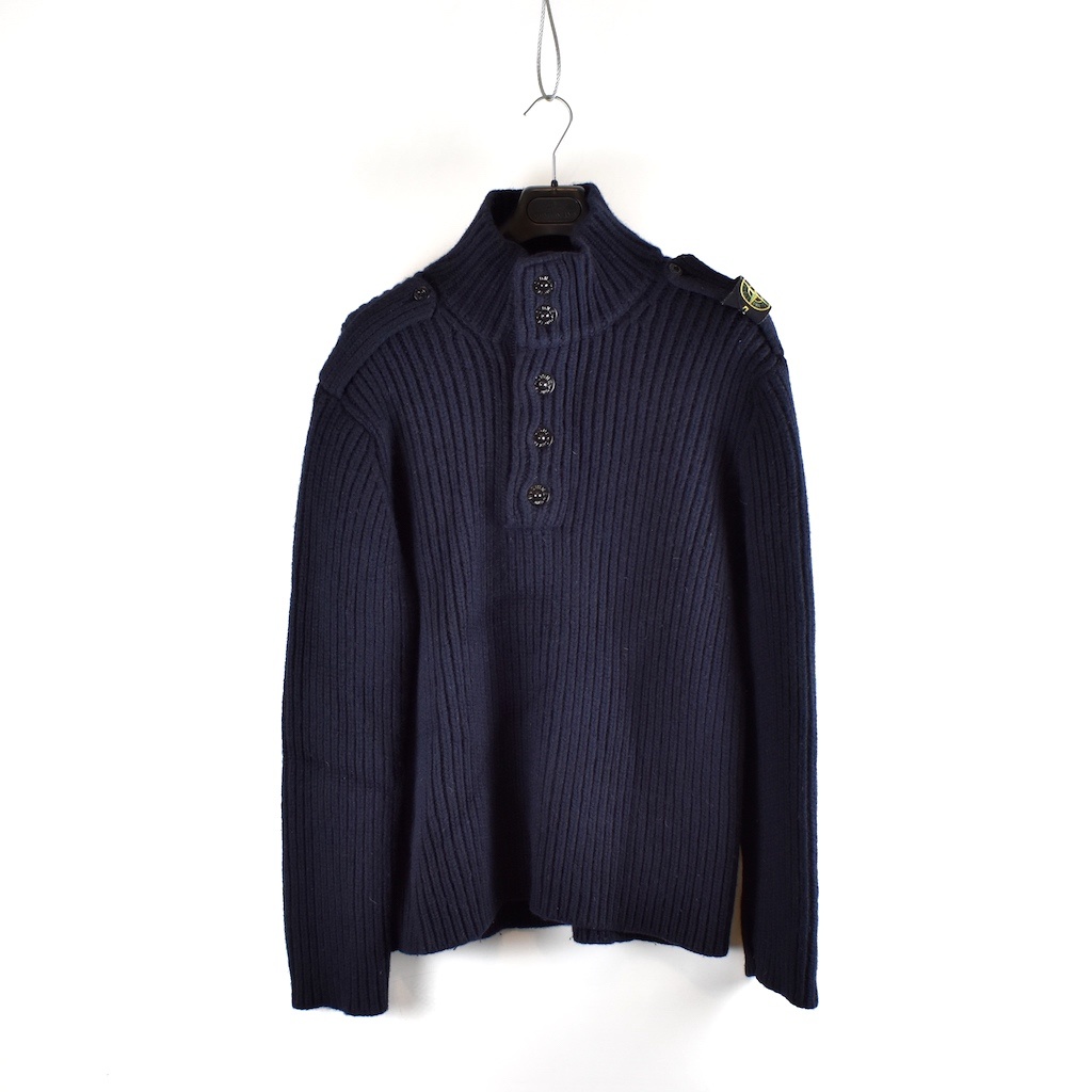 Stone Island navy shoulder badge wool quarter neck knit XXXL - Archivio85