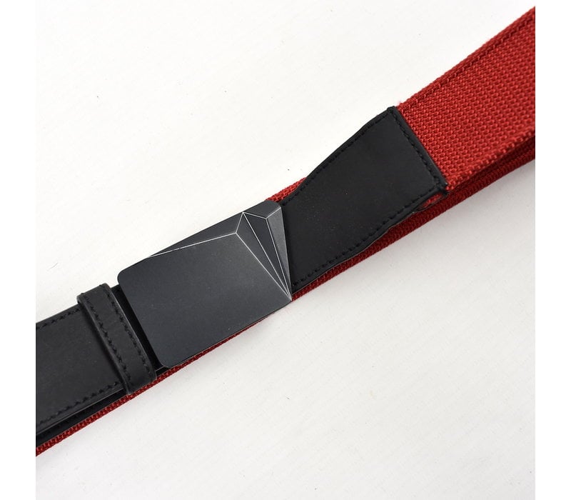 Stone Island red canvas belt with compass star buckle 95cm