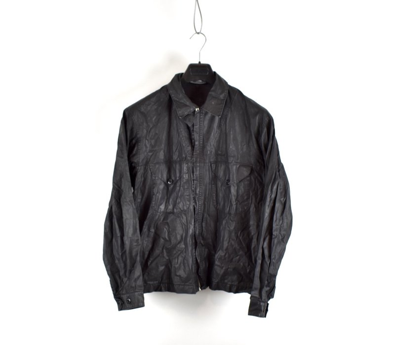 Stone Island black waxed cotton spell out logo cotton overshirt L