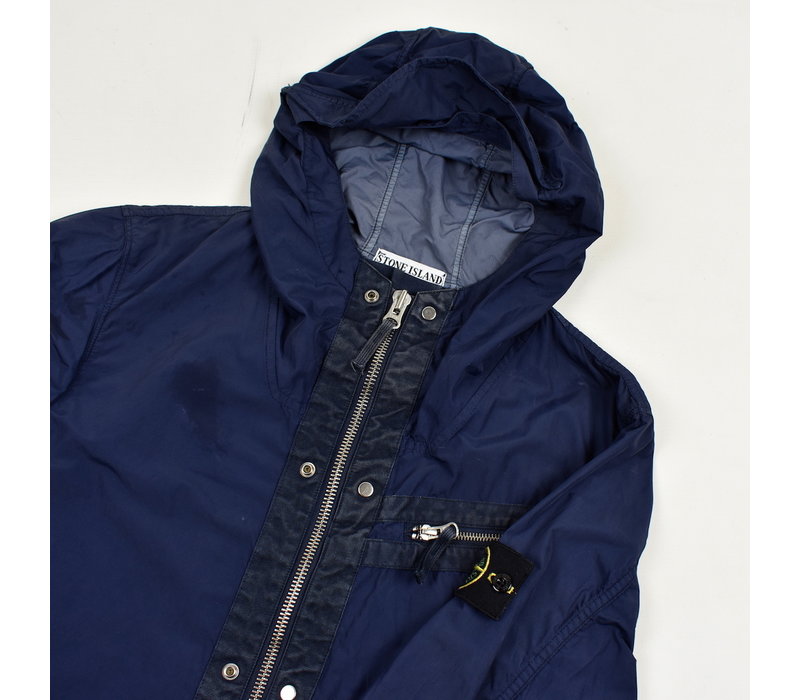 Stone Island navy spalmatura coated nylon hooded jacket M