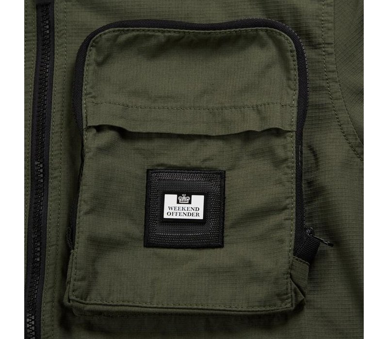 Weekend Offender Railay long sleeve cotton ripstop overshirt Dark Army Green