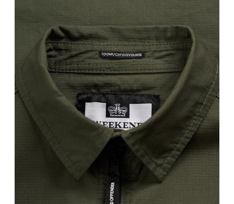 Weekend Offender Railay long sleeve cotton ripstop overshirt Dark Army Green