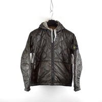 Stone Island grey reversible quilted hooded jacket L