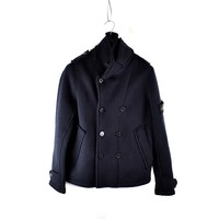 Stone Island navy felted wool double breasted coat M Archivio85