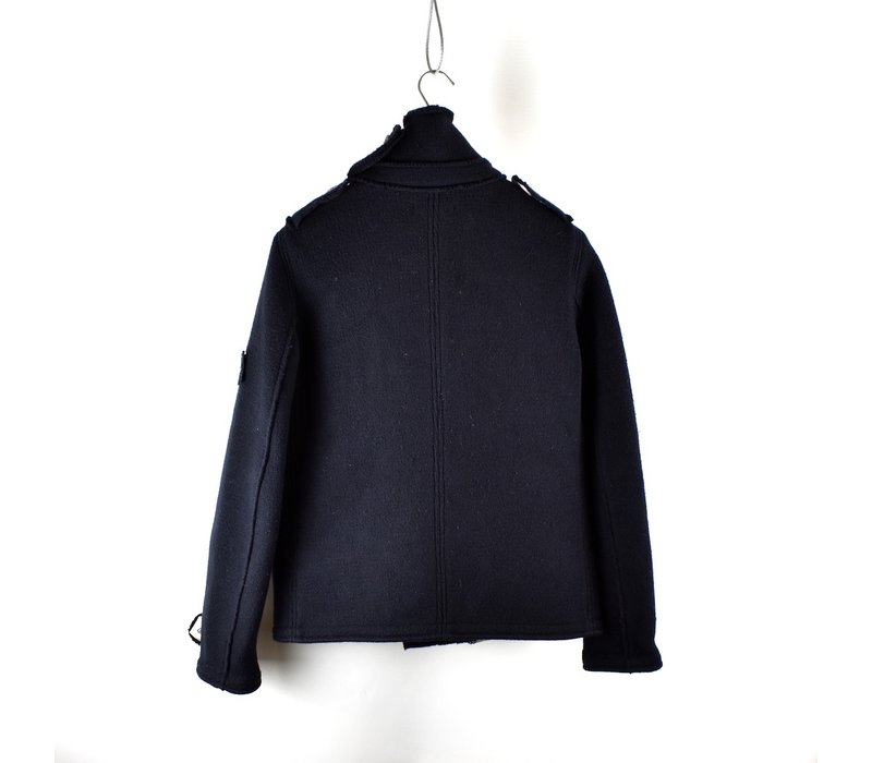 Stone Island navy felted wool double breasted coat M