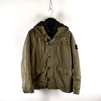 Stone Island brown green david-tc hooded field jacket with detachable down liner L