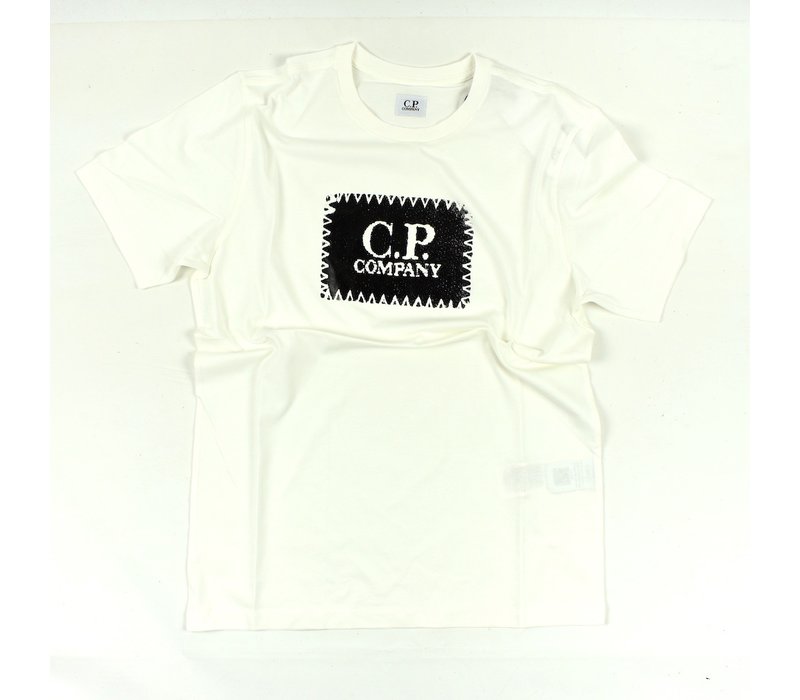 C.P. Company jersey 30/1 label print crew t-shirt Gauze White